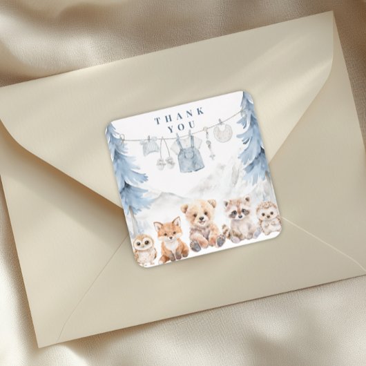 Dusty Blue Storybook Forest Baby Shower Vierkante Sticker