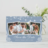 Dusty Blue String Lights 3 Foto Save The Date (Staand voorkant)