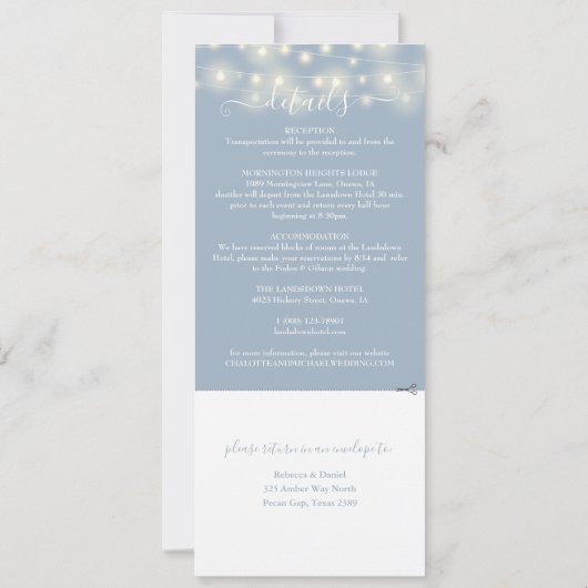 Dusty Blue String Lights Alles in een bruiloft Kaart (Achterkant)