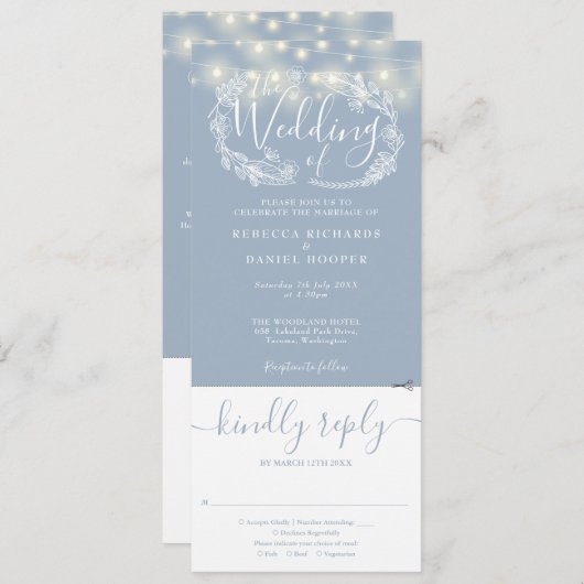 Dusty Blue String Lights Alles in een bruiloft Kaart (Voorkant / Achterkant)