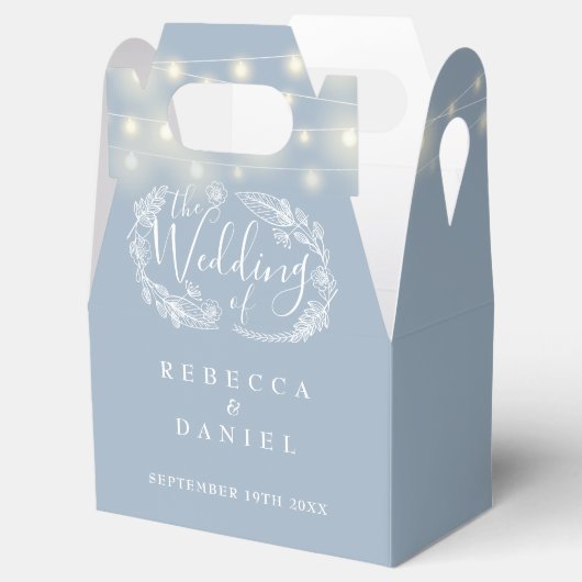 Dusty Blue String Lights Bloemenbruiloft Bedankdoosjes (Geopend)