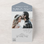 Dusty Blue String Lights Bruiloft All In One Uitnodiging (Buitenkant)