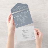 Dusty Blue String Lights Bruiloft All In One Uitnodiging (Afscheurbaar)