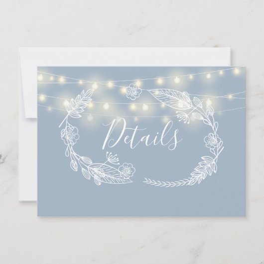 Dusty Blue String Lights Bruiloft Details Kaart (Voorkant)