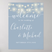 Dusty Blue String Lights Bruiloft Welkomstbord Poster (Voorkant)