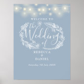 Dusty Blue String Lights Bruiloft Welkomstbord Poster (Voorkant)