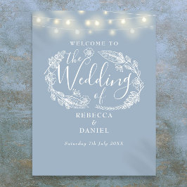 Dusty Blue String Lights Bruiloft Welkomstbord Poster