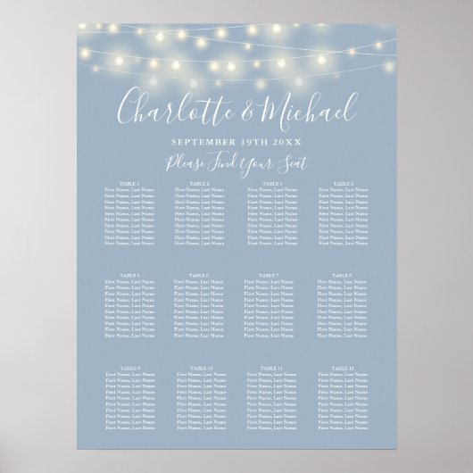 Dusty Blue String Lights Bruiloft Zitting Grafiek Poster (Voorkant)