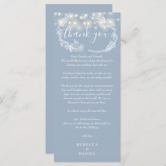 Dusty Blue String Lights Dank u plaats kaart (Voorkant / Achterkant)