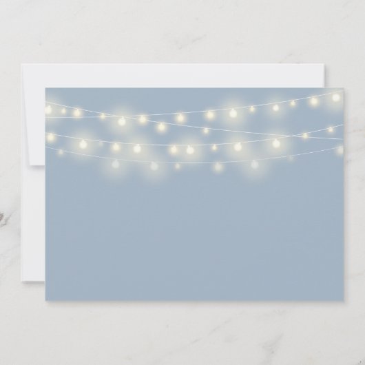 Dusty Blue String Lights Floral Foto Bruiloft Kaart (Achterkant)