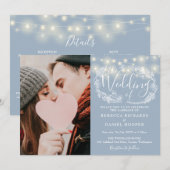 Dusty Blue String Lights Foto Alles In Een Bruilof Kaart (Voorkant / Achterkant)