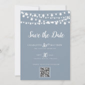 Dusty Blue String Lights Modern Script Bewaar de Save The Date (Voorkant)
