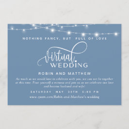 Dusty Blue, String Lights, Online Virtual Wedding Kaart