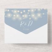 Dusty Blue String Lights QR Code Bruiloft All In One Uitnodiging (Achterkant)