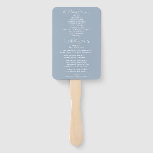 Dusty Blue String Lights Script bruiloft programma Handwaaier (Achterkant)