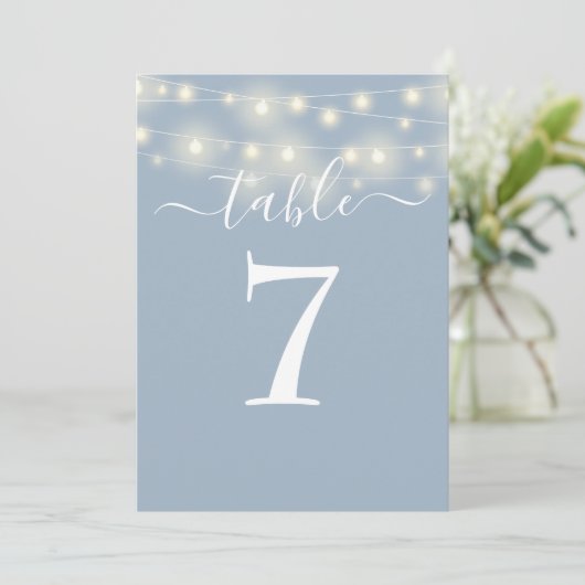 Dusty Blue String Lights Tafelnummer (Staand voorkant)