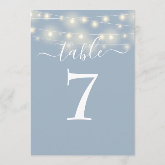 Dusty Blue String Lights Tafelnummer (Voorkant)