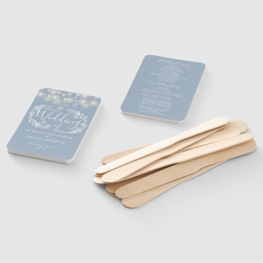 Dusty Blue String Lights Trouwprogramma Handwaaier (Niet-gemonteerd)