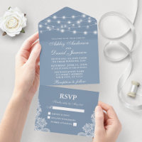 Dusty Blue String Lights Wedding