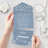 Dusty Blue String Lights Wedding All In One Uitnodiging