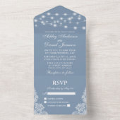 Dusty Blue String Lights Wedding All In One Uitnodiging (Binnen)