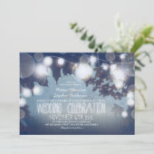 Dusty Blue String of Lights Wedding Night Kaart (Staand voorkant)