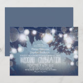 Dusty Blue String of Lights Wedding Night Kaart (Voorkant / Achterkant)