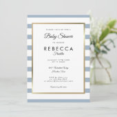 Dusty Blue Stripe Gold Baby shower Kaart (Staand voorkant)