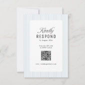 Dusty Blue Striped Elegance Classy QR Code Wedding RSVP Kaartje (Voorkant)