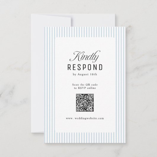 Dusty Blue Striped Elegance Classy QR Code Wedding RSVP Kaartje (Voorkant)
