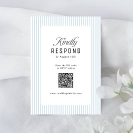 Dusty Blue Striped Elegance Classy QR Code Wedding RSVP Kaartje