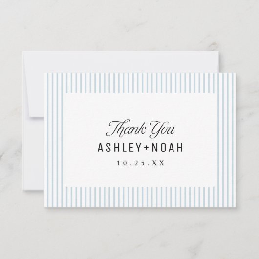 Dusty Blue Striped Elegance Classy Wedding Bedankkaart (Voorkant)