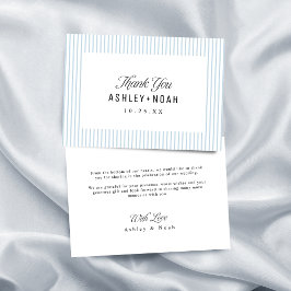 Dusty Blue Striped Elegance Classy Wedding Bedankkaart