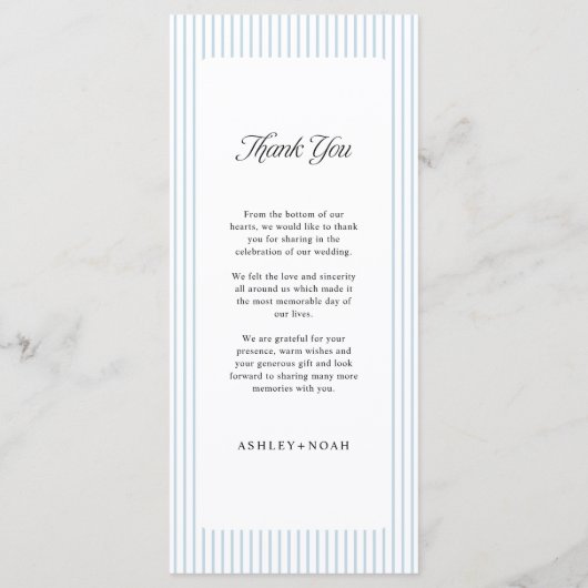 Dusty Blue Striped Elegance Classy Wedding Menu (Achterkant)