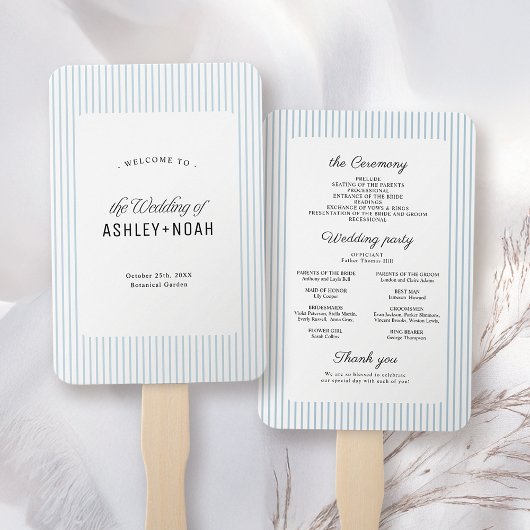 Dusty Blue Striped Elegance Classy Wedding Program Handwaaier