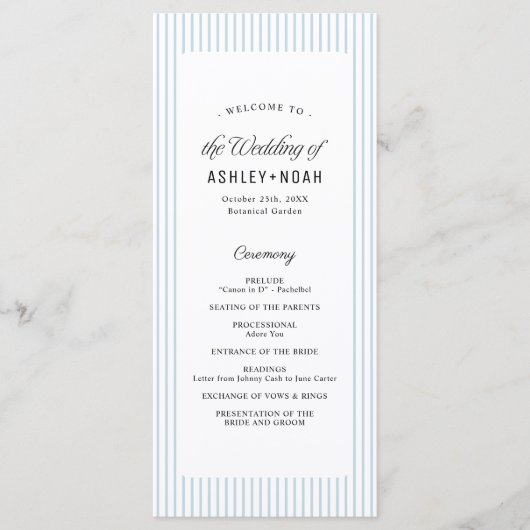 Dusty Blue Striped Elegance Classy Wedding Program Menu (Voorkant)