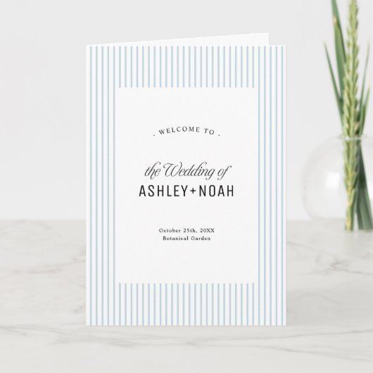 Dusty Blue Striped Elegance Classy Wedding Programma (Voorkant)
