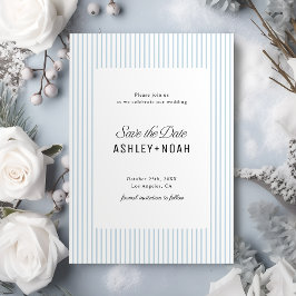 Dusty Blue Striped Elegance Classy Wedding Save The Date