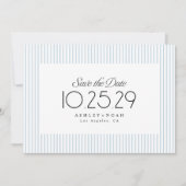 Dusty Blue Striped Elegance Classy Wedding Save The Date (Voorkant)