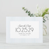 Dusty Blue Striped Elegance Classy Wedding Save The Date (Staand voorkant)