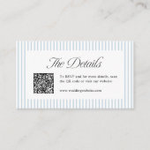 Dusty Blue Striped QR Code Classy Wedding Details Plaatskaartje (Voorkant)
