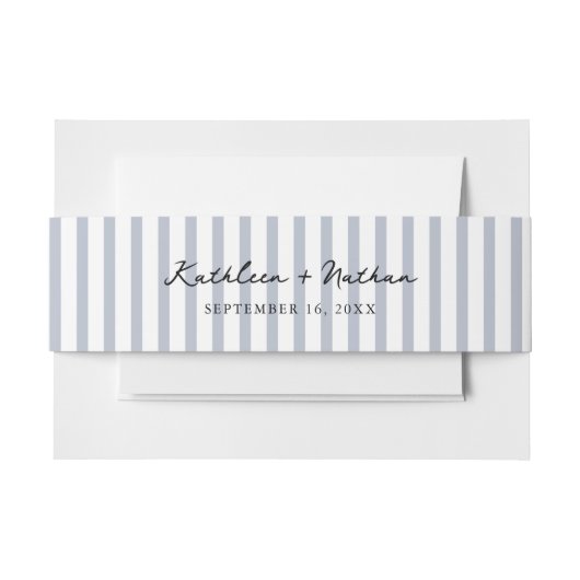 Dusty Blue Striped Wedding Belly Band Uitnodigingen Wikkel (Voorkant Voorbeeld)