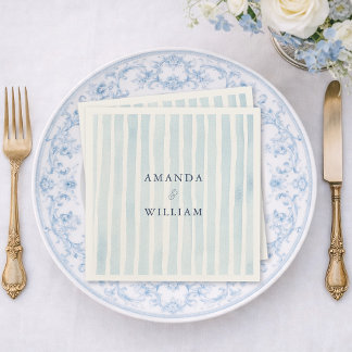 Dusty Blue Striped Wedding Napkin  Servet