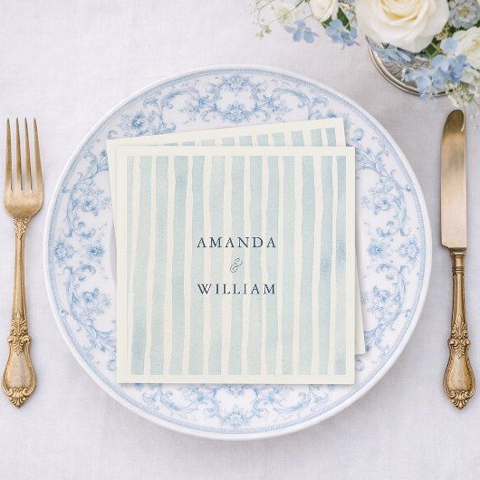 Dusty Blue Striped Wedding Napkin Servet