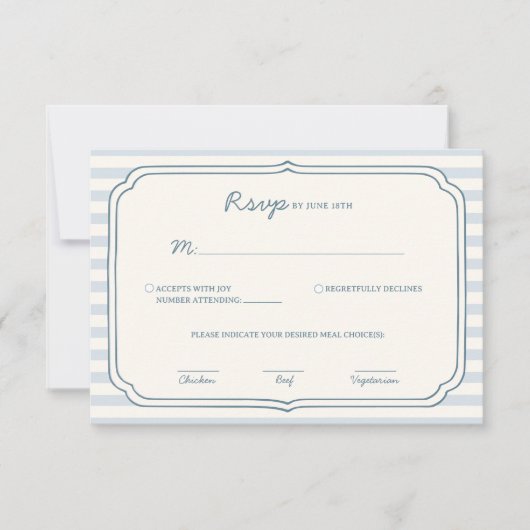 Dusty Blue Striped Wedding Response Card  RSVP Kaartje (Voorkant)