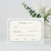 Dusty Blue Striped Wedding Response Card  RSVP Kaartje (Staand voorkant)
