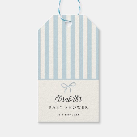 Dusty Blue Stripes Classic Bow Cadeaulabel (Voorkant)