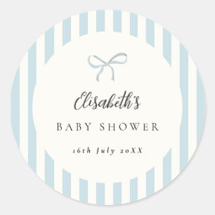 Dusty Blue Stripes Classic Bow Ronde Sticker