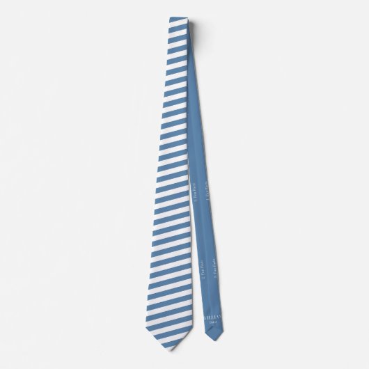 Dusty Blue Stripes Groom Groomsmen Naam Leuke Feit Stropdas (Voorkant)