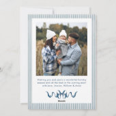 Dusty Blue Stripped Blue Bow Christmas 2 Photo Feestdagenkaart (Achterkant)